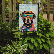 Load image into Gallery viewer, Chocolate Labrador Hippie Dawg Garden Flag – Retro Dog with Sunglasses &amp; Multicolored Background