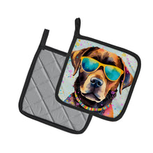 Load image into Gallery viewer, Chocolate Labrador Hippie Dawg Pot Holders - Set of 2 Decorative Kitchen Helpers | Made in the USA