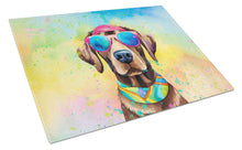 Load image into Gallery viewer, Chocolate Labrador Hippie Dawg Glass Cutting Boards – Durable, Decorative Kitchen Art Large