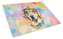 Load image into Gallery viewer, Yellow Labrador Hippie Dawg Glass Cutting Boards – Durable, Decorative Kitchen Art Large