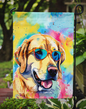 Load image into Gallery viewer, Yellow Labrador Hippie Dawg Garden Flag – Retro Dog with Sunglasses &amp; Multicolored Background
