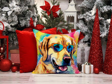 Load image into Gallery viewer, Yellow Labrador Hippie Dawg Throw Pillow - 14x14 Decorative Pillow – Art for Your Home &amp; Patio