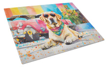 Load image into Gallery viewer, Yellow Labrador Hippie Dawg Glass Cutting Boards – Durable, Decorative Kitchen Art Large