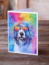 Load image into Gallery viewer, Old English Sheepdog Hippie Dawg Greeting Cards - Blank Note Cards – 8-Pack of Artist-Designed Cards with Envelopes