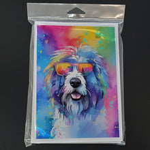 Load image into Gallery viewer, Old English Sheepdog Hippie Dawg Greeting Cards - Blank Note Cards – 8-Pack of Artist-Designed Cards with Envelopes