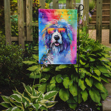 Load image into Gallery viewer, Old English Sheepdog Hippie Dawg Garden Flag – Retro Dog with Sunglasses &amp; Multicolored Background