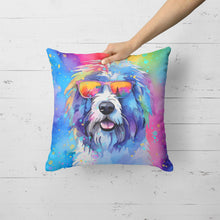 Load image into Gallery viewer, Old English Sheepdog Hippie Dawg Fabric Decorative Pillow