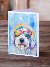 Load image into Gallery viewer, Old English Sheepdog Hippie Dawg Greeting Cards - Blank Note Cards – 8-Pack of Artist-Designed Cards with Envelopes