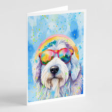 Load image into Gallery viewer, Old English Sheepdog Hippie Dawg Greeting Cards - Blank Note Cards – 8-Pack of Artist-Designed Cards with Envelopes