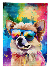 Load image into Gallery viewer, Pomeranian Hippie Dawg Garden Flag – Retro Dog with Sunglasses &amp; Multicolored Background