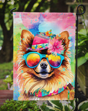 Load image into Gallery viewer, Pomeranian Hippie Dawg Garden Flag – Retro Dog with Sunglasses &amp; Multicolored Background