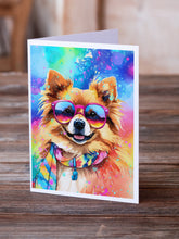 Load image into Gallery viewer, Pomeranian Hippie Dawg Greeting Cards - Blank Note Cards – 8-Pack of Artist-Designed Cards with Envelopes