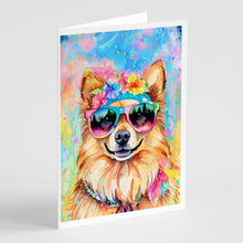 Load image into Gallery viewer, Pomeranian Hippie Dawg Greeting Cards - Blank Note Cards – 8-Pack of Artist-Designed Cards with Envelopes