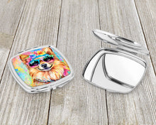 Load image into Gallery viewer, Pomeranian Hippie Dawg Compact Mirror – Stylish Purse Mirror with Artistic Covers