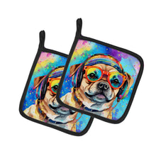 Load image into Gallery viewer, Pug Hippie Dawg Pot Holders - Set of 2 Decorative Kitchen Helpers | Made in the USA