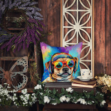 Load image into Gallery viewer, Pug Hippie Dawg Throw Pillow - 14x14 Decorative Pillow – Art for Your Home &amp; Patio