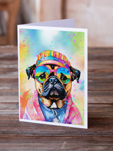Load image into Gallery viewer, Pug Hippie Dawg Greeting Cards - Blank Note Cards – 8-Pack of Artist-Designed Cards with Envelopes