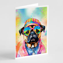 Load image into Gallery viewer, Pug Hippie Dawg Greeting Cards - Blank Note Cards – 8-Pack of Artist-Designed Cards with Envelopes