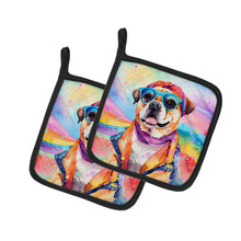 Load image into Gallery viewer, Pug Hippie Dawg Pot Holders - Set of 2 Decorative Kitchen Helpers | Made in the USA
