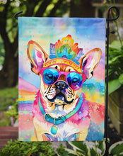Load image into Gallery viewer, Pug Hippie Dawg Garden Flag – Retro Dog with Sunglasses &amp; Multicolored Background