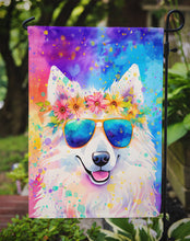 Load image into Gallery viewer, Samoyed Hippie Dawg Garden Flag – Retro Dog with Sunglasses &amp; Multicolored Background