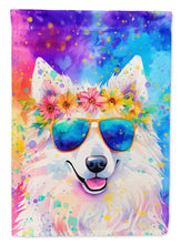 Load image into Gallery viewer, Samoyed Hippie Dawg Garden Flag – Retro Dog with Sunglasses &amp; Multicolored Background