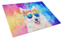 Load image into Gallery viewer, Samoyed Hippie Dawg Glass Cutting Boards – Durable, Decorative Kitchen Art Large