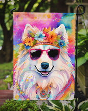 Load image into Gallery viewer, Samoyed Hippie Dawg Garden Flag – Retro Dog with Sunglasses &amp; Multicolored Background