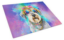 Load image into Gallery viewer, Schnauzer Hippie Dawg Glass Cutting Boards – Durable, Decorative Kitchen Art Large