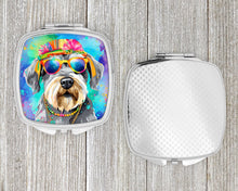 Load image into Gallery viewer, Schnauzer Hippie Dawg Compact Mirror – Stylish Purse Mirror with Artistic Covers