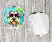 Load image into Gallery viewer, Schnauzer Hippie Dawg Compact Mirror – Stylish Purse Mirror with Artistic Covers