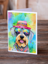 Load image into Gallery viewer, Schnauzer Hippie Dawg Greeting Cards - Blank Note Cards – 8-Pack of Artist-Designed Cards with Envelopes