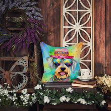 Load image into Gallery viewer, Schnauzer Hippie Dawg Throw Pillow - 14x14 Decorative Pillow – Art for Your Home &amp; Patio