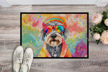 Load image into Gallery viewer, Schnauzer Hippie Dawg Doormat - 24x36 Decorative Floor Mat – Indoor/Outdoor Rug with Artistic Flair