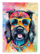 Load image into Gallery viewer, Scottish Terrier Hippie Dawg Garden Flag – Retro Dog with Sunglasses &amp; Multicolored Background