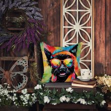 Load image into Gallery viewer, Scottish Terrier Hippie Dawg Throw Pillow - 14x14 Decorative Pillow – Art for Your Home &amp; Patio