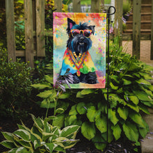 Load image into Gallery viewer, Scottish Terrier Hippie Dawg Garden Flag – Retro Dog with Sunglasses &amp; Multicolored Background
