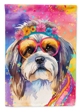 Load image into Gallery viewer, Shih Tzu Hippie Dawg Garden Flag – Retro Dog with Sunglasses &amp; Multicolored Background