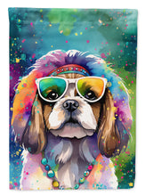 Load image into Gallery viewer, Shih Tzu Hippie Dawg Garden Flag – Retro Dog with Sunglasses &amp; Multicolored Background