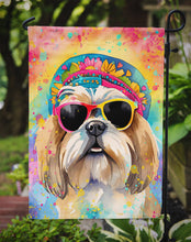Load image into Gallery viewer, Shih Tzu Hippie Dawg Garden Flag – Retro Dog with Sunglasses &amp; Multicolored Background