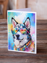 Load image into Gallery viewer, Siberian Husky Hippie Dawg Greeting Cards - Blank Note Cards – 8-Pack of Artist-Designed Cards with Envelopes