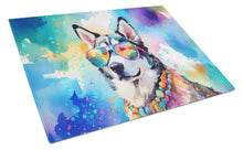 Load image into Gallery viewer, Siberian Husky Hippie Dawg Glass Cutting Boards – Durable, Decorative Kitchen Art Large