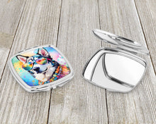 Load image into Gallery viewer, Siberian Husky Hippie Dawg Compact Mirror – Stylish Purse Mirror with Artistic Covers