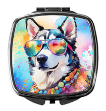 Load image into Gallery viewer, Siberian Husky Hippie Dawg Compact Mirror – Stylish Purse Mirror with Artistic Covers