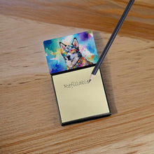 Load image into Gallery viewer, Siberian Husky Hippie Dawg Sticky Note Holder- Refiilable Desk Accessory Note Pad