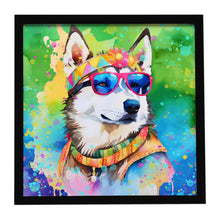 Load image into Gallery viewer, Siberian Husky Hippie Dawg Framed Metal Print