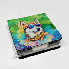 Load image into Gallery viewer, Siberian Husky Hippie Dawg PU Leather Note Paper Holder