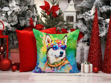 Load image into Gallery viewer, Siberian Husky Hippie Dawg Throw Pillow - 14x14 Decorative Pillow – Art for Your Home &amp; Patio