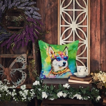 Load image into Gallery viewer, Siberian Husky Hippie Dawg Throw Pillow - 14x14 Decorative Pillow – Art for Your Home &amp; Patio