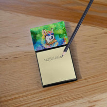 Load image into Gallery viewer, Siberian Husky Hippie Dawg Sticky Note Holder- Refiilable Desk Accessory Note Pad